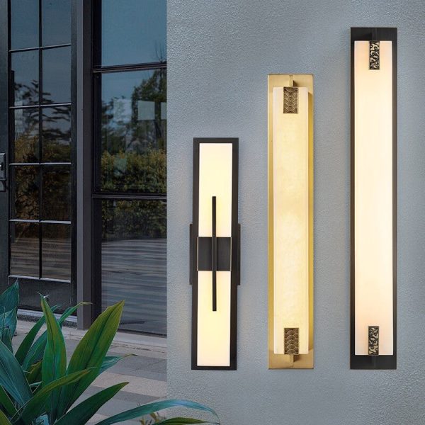 Modern Transitional Rectangular Copper Marble LED Outdoor Wall Sconce Lamp For Outdoor Patio - Image 13