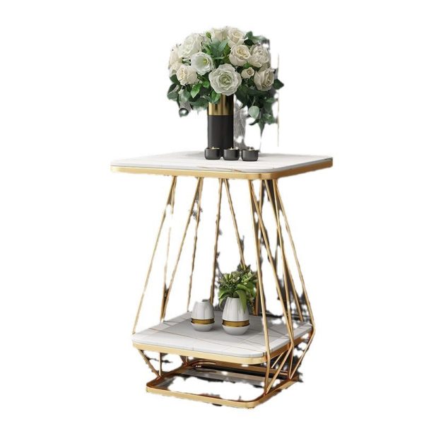 Contemporary Nordic Square Geometric Slab Iron End Table 2-Tier For Living Room - Image 18