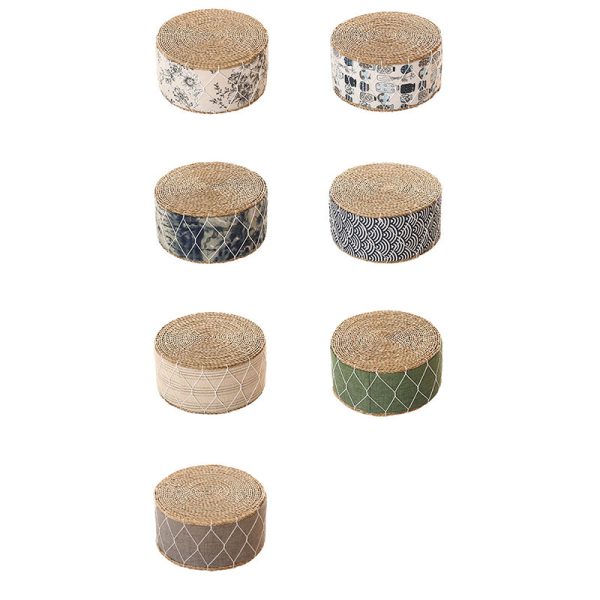 Contemporary Creative Round Cattail Fabric Low Stool For Living Room - Image 17