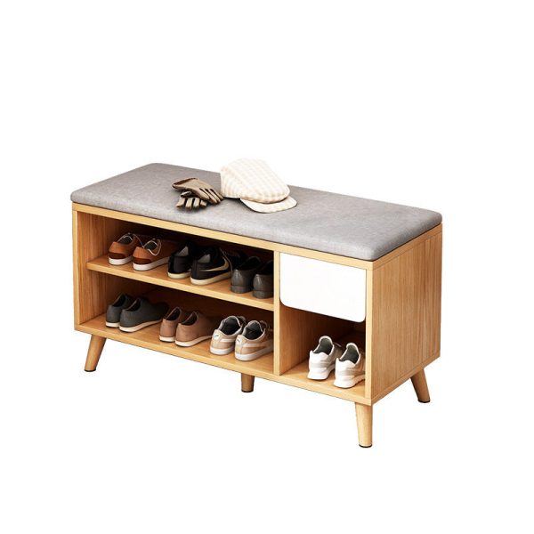 Contemporary Scandinavian Cotton Linen Solid Wood Shoe Storage 2-Storage For Entryways - Image 11