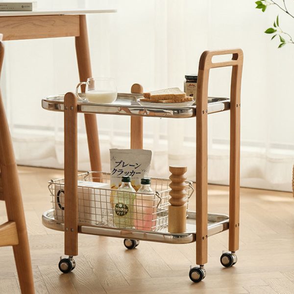 Modern Minimalist Square Wood Glass End Table Two Tier Trolley Swivel For Living Room - Image 16