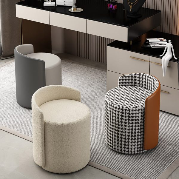 Modern Minimalist Cylinder Leather Cashmere Kilim Bird Check Foam Vanity Stool Backrest Swivel For Bedroom - Image 2