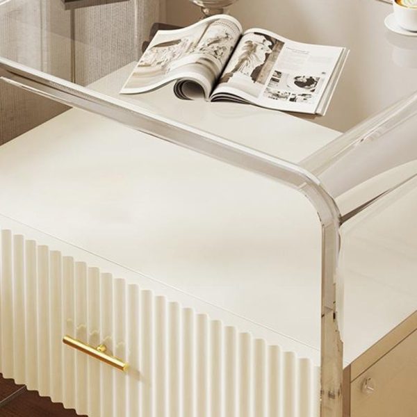 Modern Simplicity Rectangular Tabletop Acrylic Solid Wood Nightstand 1-Drawer For Bedroom - Image 5