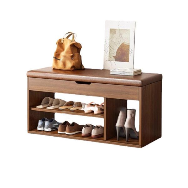 Modern Minimalist Rectangle Fabric PU Leather Wood Shoe Storage 3-Tier For Entryways - Image 22