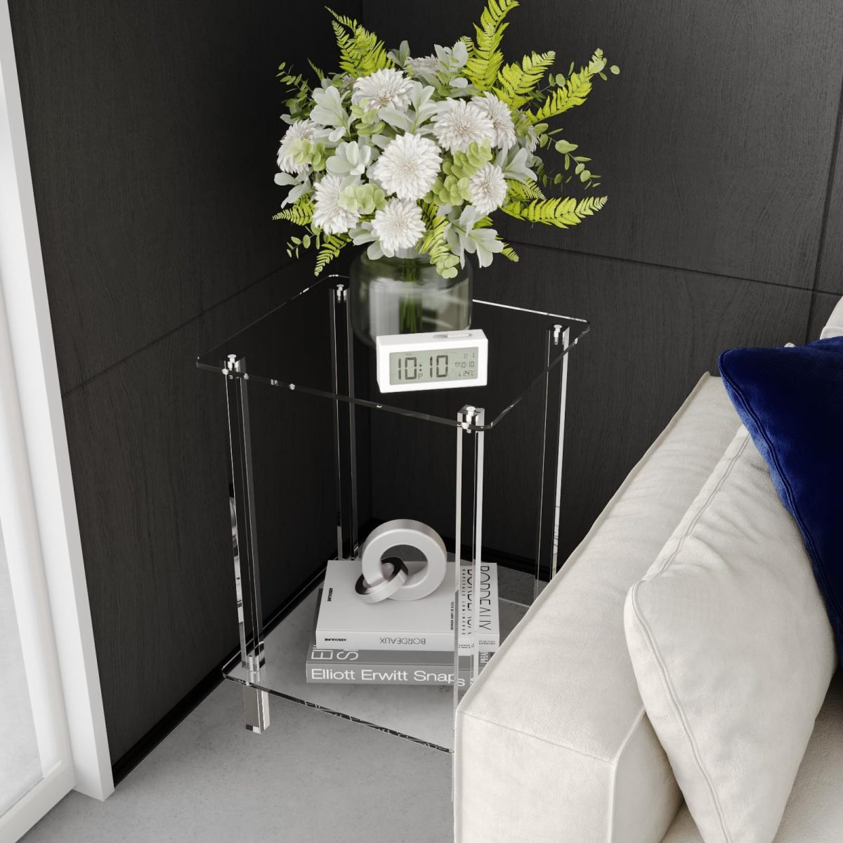 Modern Minimalist Rectangular Acrylic End Table 2-Tier For Living Room - Image 9