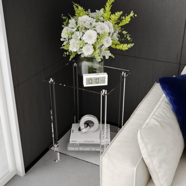 Modern Minimalist Rectangular Acrylic End Table 2-Tier For Living Room - Image 9