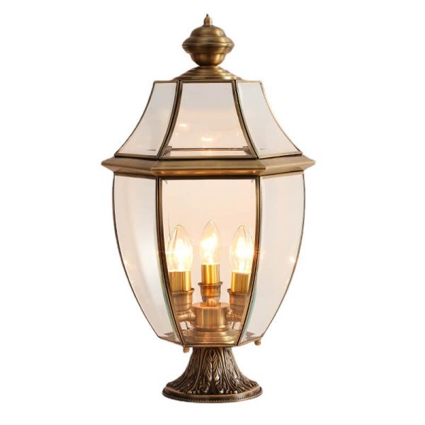 European Luxury All Copper Clear Glass Lantern Post 1/3 Light Waterproof Patio Landscape Light - Image 12