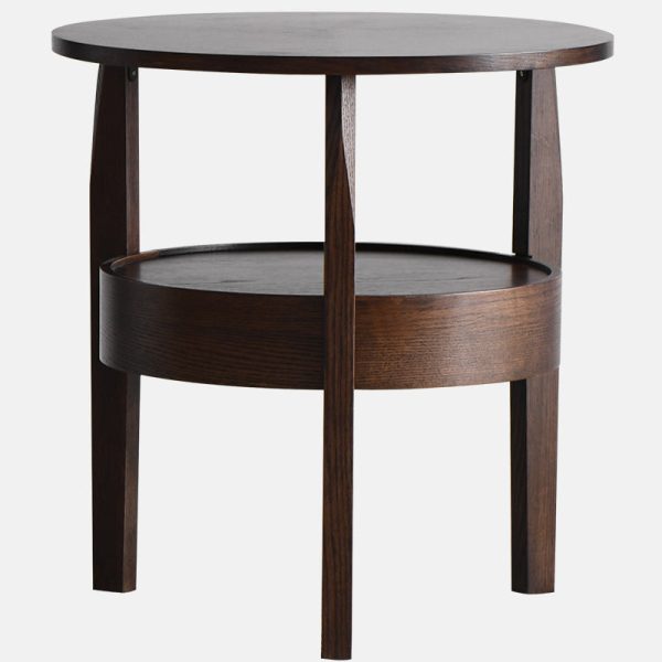 Contemporary Retro Antique Oak Wood Circular End Table 2-Tier Drawer For Living Room - Image 18