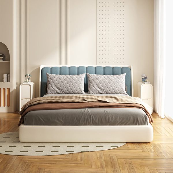 Modern Minimalist Rounded Corner Rectangular Leather Wood Metal Nightstand 2-Drawer For Bedroom - Image 13