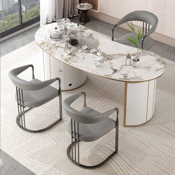 Modern Luxury PU Leather Upholstered Arc Frame Dining Chair Backrest Armrest For Living Room - Image 4