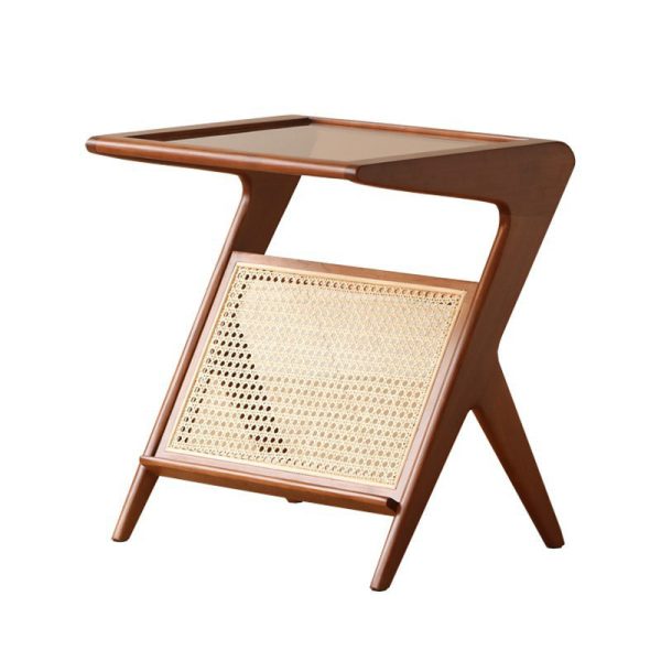 Traditional Japanese Weaving Rattan Glass Cherry Wood Ash Wood Rectangular Side Table 1-Shelf For Living Room - Image 23