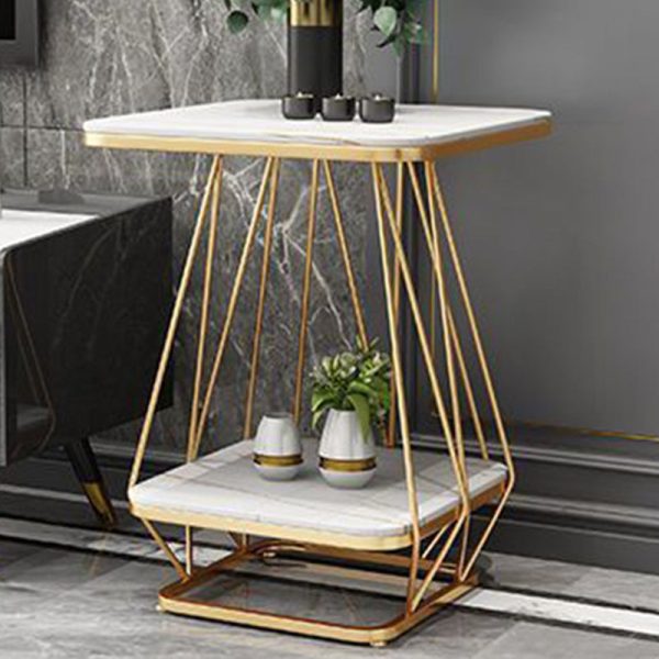 Contemporary Nordic Square Geometric Slab Iron End Table 2-Tier For Living Room - Image 7