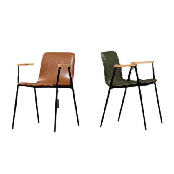 Contemporary Luxury Square Faux Leather Upholstered Dining Chair Backrest Armrest For Dining Room - Image 22