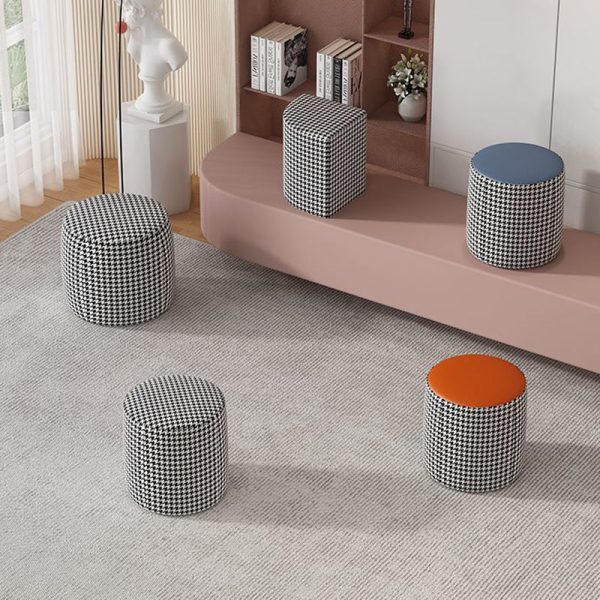 Modern Minimalist Round Column Cotton Linen Leather Wood Chair Backless Armless For Living Room - Image 5