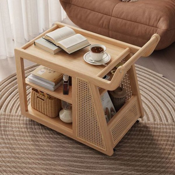Contemporary Retro Solid Wood Movable Multifunctional Storage End Table 3-Tier For Living Room - Image 21