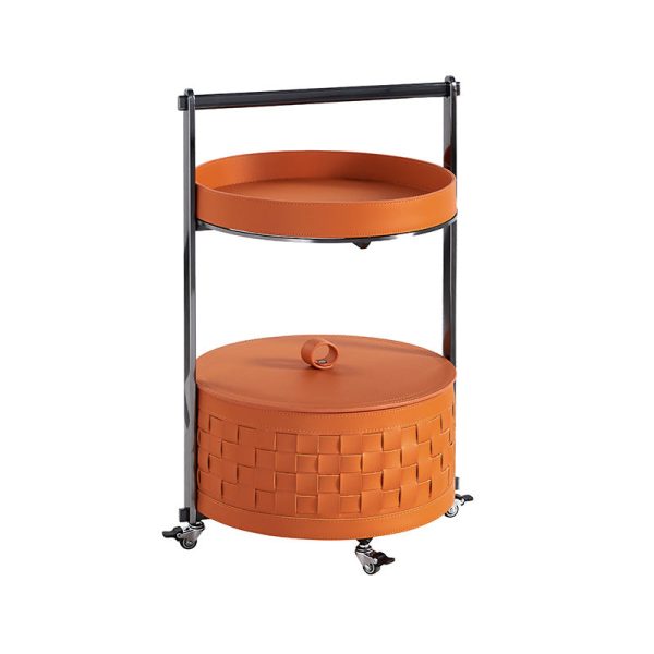 Contemporary Nordic Round Stainless Steel Saddle Leather End Table Movable 2-Tier For Living Room - Image 21