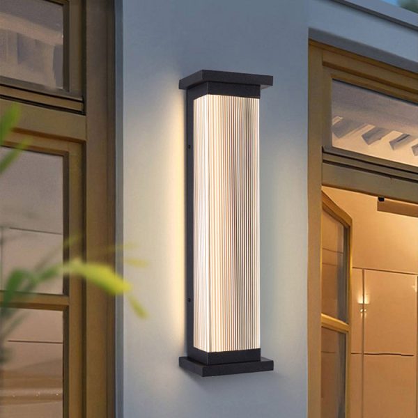 Modern Minimalist Waterproof Striped Rectangle Stainless Steel Acrylic Wall Sconce Lamp For Outdoor Patio - Image 13