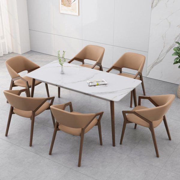 Contemporary Simplicity Square Leather Upholstered Wood Dining Chair Backrest Armrest For Dining Room - Image 24