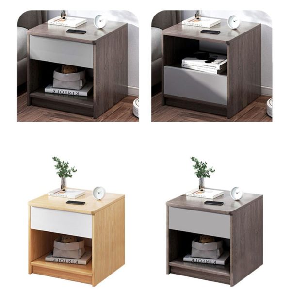 Modern Minimalist Square Table Top High Density Panel Nightstand 1-Drawer For Bedroom - Image 11