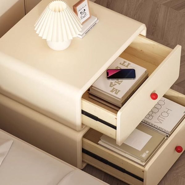 Modern Minimalist Square Tabletop Solid Wood Ceramic Cat Scratch Leather Nightstand 2-Drawer For Bedroom - Image 7