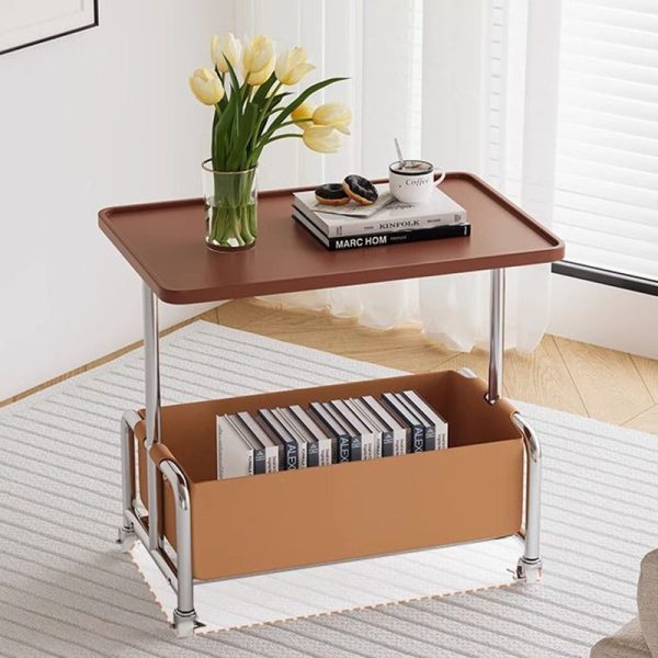 Modern Simplicity Tray Top Leather Storage Movable End Table 2-Tier For Living Room - Image 3