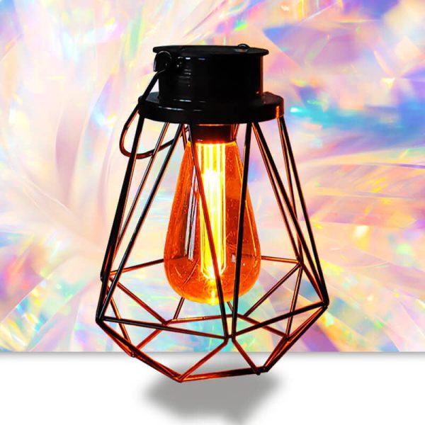 Solar Retro Iron Lantern Geometry LED Decorative Outdoor Landscape Light - Image 5