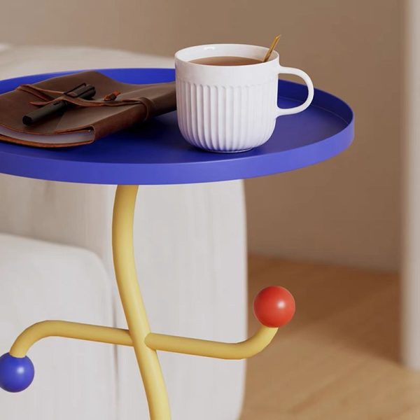 Contemporary Creative Color Blocking Iron Tray Top Distortion End Table For Living Room - Image 6