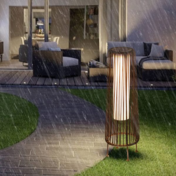 Modern Shabby Chic Solar Round Trapezoidal Iron Rattan Wicker LED Outdoor Light For Outdoor Patio - Image 5
