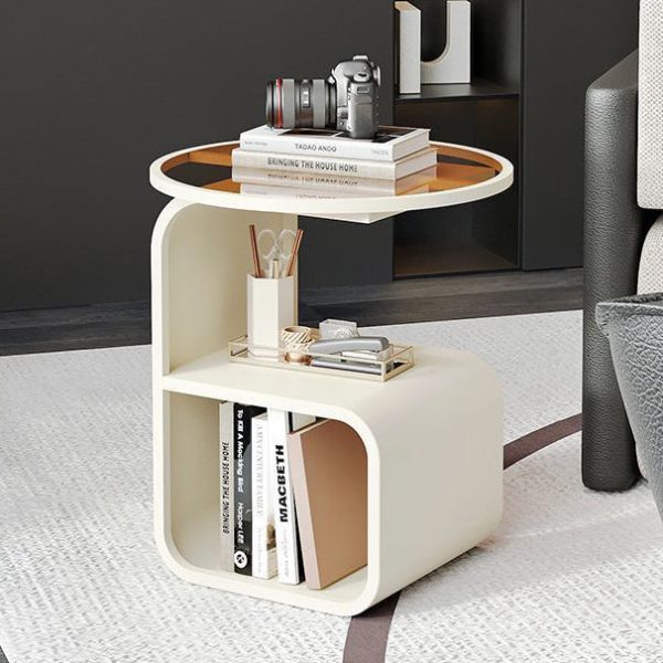Modern Minimalist Round Square Base Glass Iron End Table 3-Tier For Living Room - Image 3