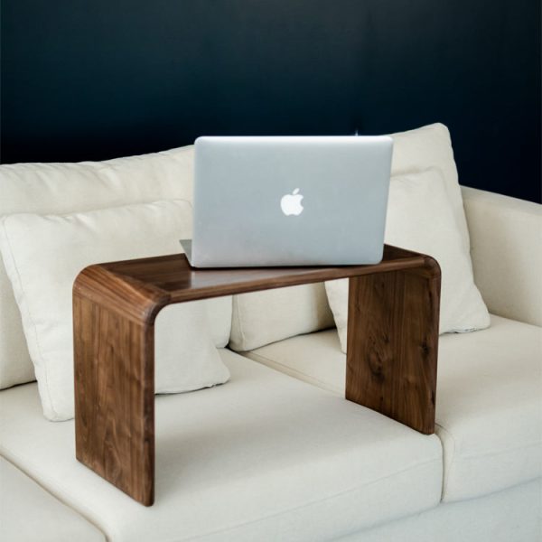 Contemporary Nordic Rectangular Square C Shape Wood Walnut End Table Embedded For Living Room - Image 2