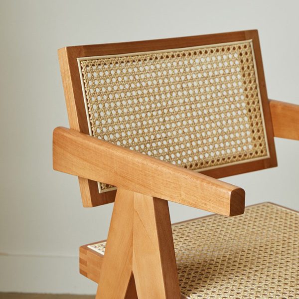 Modern Minimalist Square Solid Wood Rattan Dining Chair Four Legs Backrest Armrest For Dining Room - Image 7