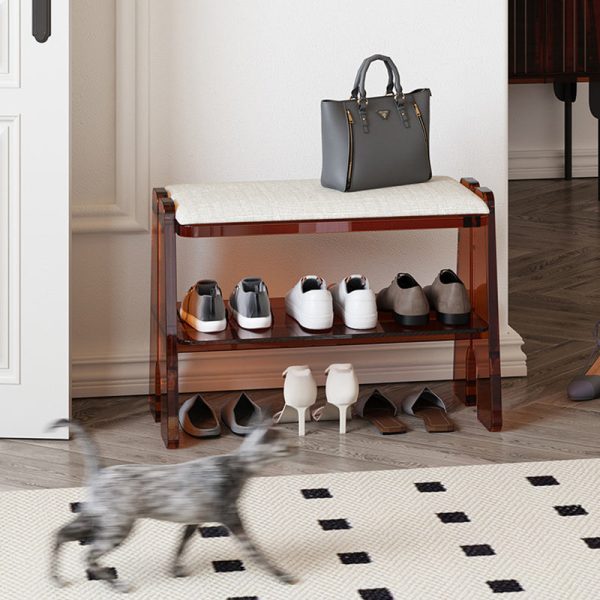 Modern Minimalist Long Rectangle Cotton Linen Acrylic Shoe Storage 2/3 Tier For Entryways - Image 3