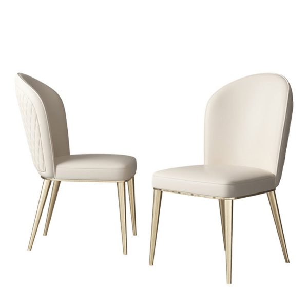 Contemporary Nordic Curved Leather Upholstered Metal Tapered Legs Dining Chair Backrest For Dining Room - Image 14