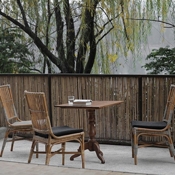 Traditional Chinese Square Wood Weaving Dining Chair Four Legs Backrest Armrest For Dining Room - Image 2