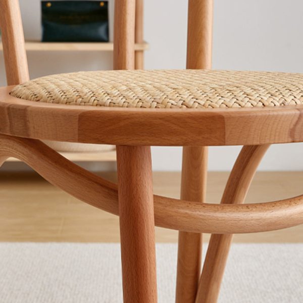 Contemporary Scandinavian Round Rattan Wood Vanity Stool Backrest Armless For Bedroom - Image 8
