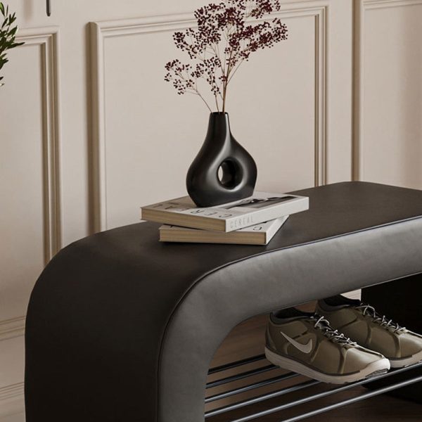 Modern Minimalist Long Rectangle Lambswool PU Leather Iron Storage Bench 1-Shelf For Entryways - Image 6