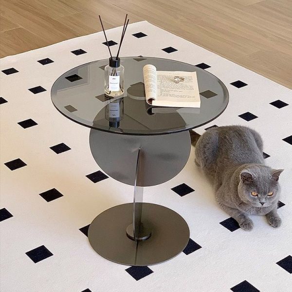 Modern Art Deco Round Combine Design Glass Metal End Table For Living Room - Image 6
