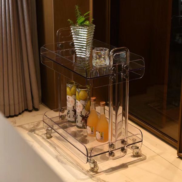 Contemporary Scandinavian Rectangular Acrylic PC End Table 2-Tier For Bedroom - Image 5