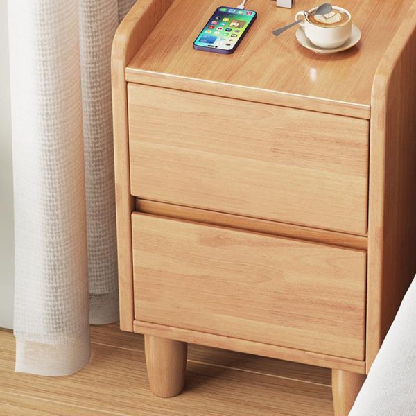 Modern Minimalist Rectangular Rubber Wood Nightstand 2-Drawer Sensor Light USB Charging For Bedroom - Image 7