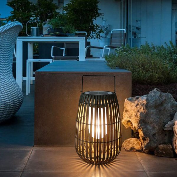 Modern Rustic Rattan Weaving Portable Outdoor Waterproof Solar LED Lawn Landscape Light