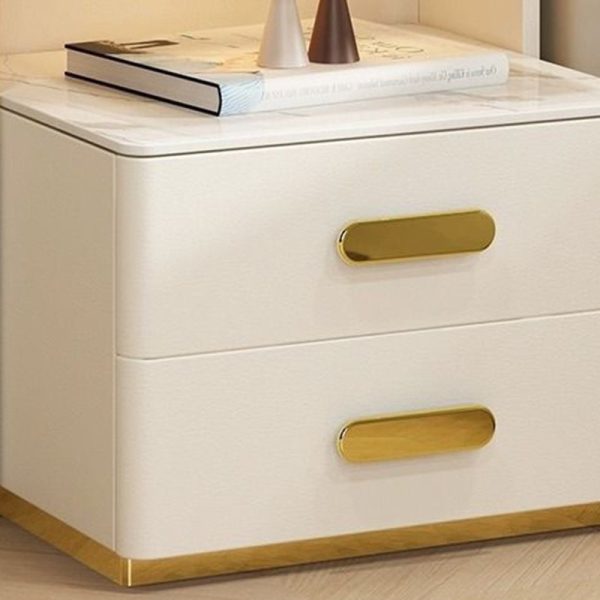 Contemporary Luxury Rectangular Rock Slab Solid Wood Leather Nightstand 2-Drawer For Bedroom - Image 8