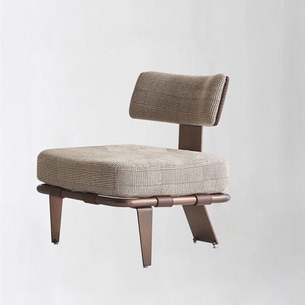 Modern Luxury Rectangular Cushion Cotton Linen Saddle Leather Stainless Steel Accent Chair Backrest For Living Room - Image 6