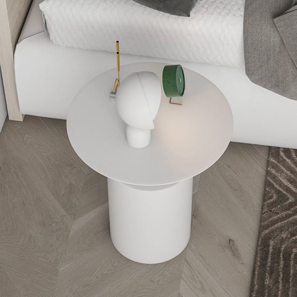 Modern Minimalist Round Cylinder Iron Nightstand 1-Tray For Bedside - Image 10
