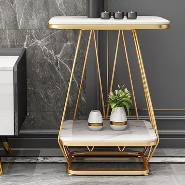 Contemporary Nordic Square Geometric Slab Iron End Table 2-Tier For Living Room - Image 2