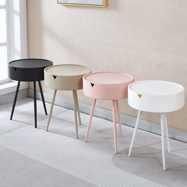 Modern Minimalist Round Tripod Plastic Nightstand 1-Storage For Bedroom - Image 2