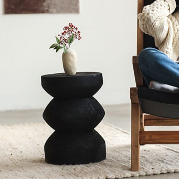 Traditional Vintage Round Column Wood End Table For Bedside - Image 5