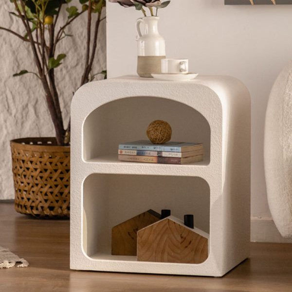 Modern Minimalist Round Corner Rectangular Density Panel Nightstand 2-Cabinet For Bedroom - Image 15