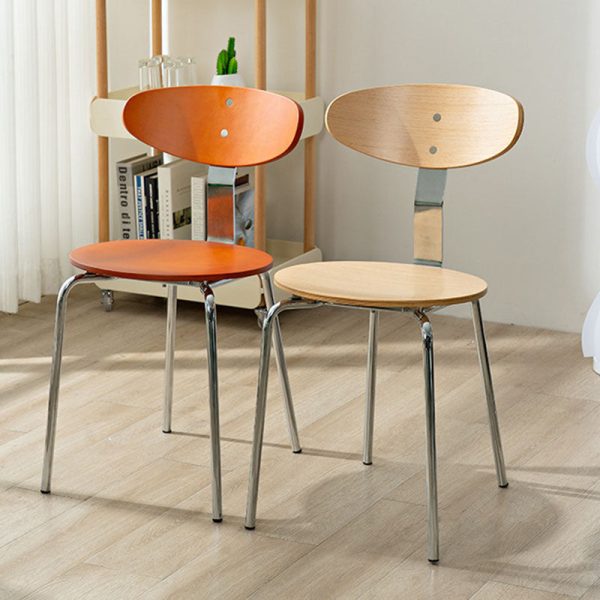 Modern Minimalist Round Wood Iron Dining Chair Four Legs Backrest For Dining Room - Image 14
