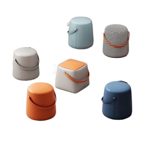 Modern Minimalist Round Column Cotton Linen Leather Wood Chair Backless Armless For Living Room - Image 17