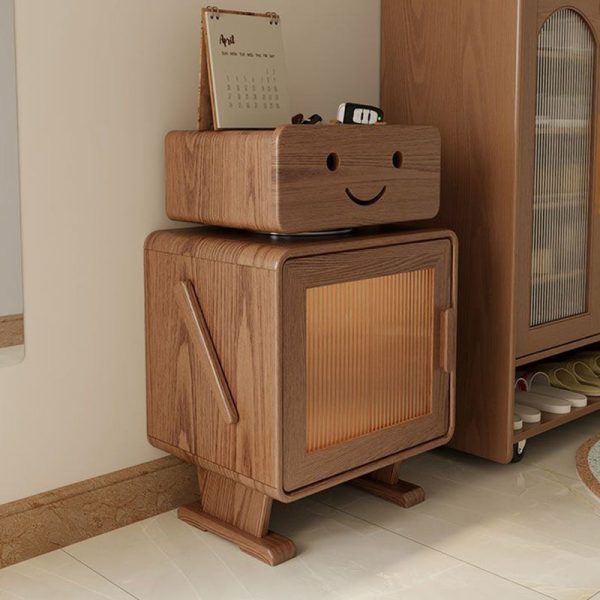 Contemporary Creative Square Rubberwood Glass Metal Nightstand 2-Cabinet For Bedroom - Image 23